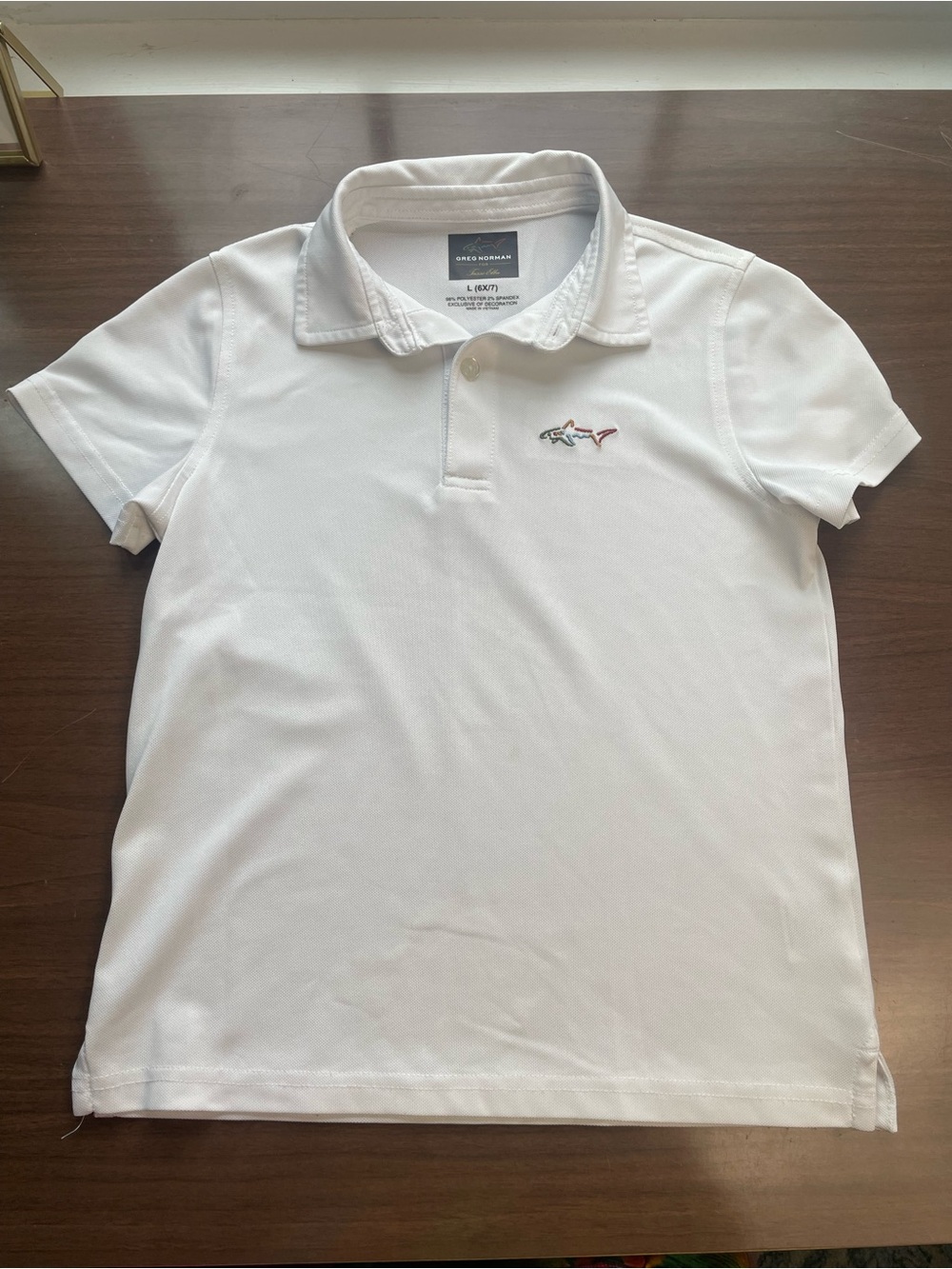 Greg Norman Collection White Boys' Polo with Embroidered Shark
